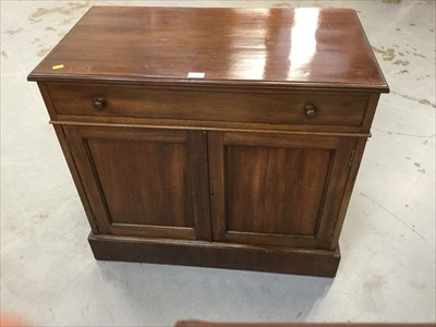 Lot 879 - Small Victorian solid walnut two door cupboard beneath single drawer