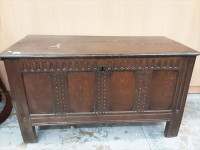 Lot 882 - Early 18th Century oak coffer with carved frieze and panelled decoration