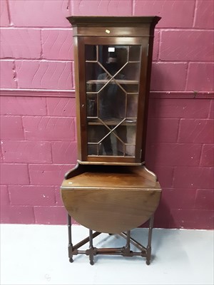 Lot 889 - Edwardian corner cupboard with dropleaf table beneath