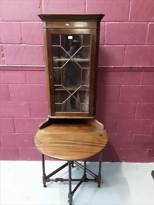 Lot 889 - Edwardian corner cupboard with dropleaf table beneath