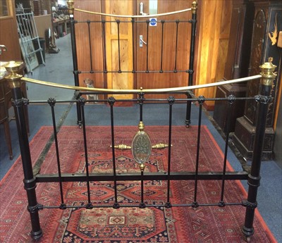 Lot 866 - Victorian brass and iron double bed with side irons