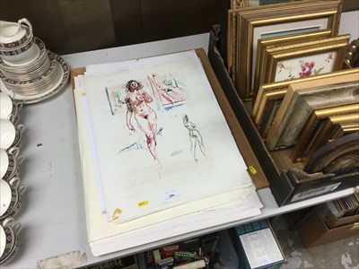Lot 286 - Two folders of nude drawings by Peter Collins ARCA (1923 - 2001) together with a framed nude study by the same hand