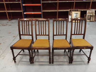 Lot 870 - 1920's oak drop leaf table on spiral twist legs and a set of four similar rair back dining chairs