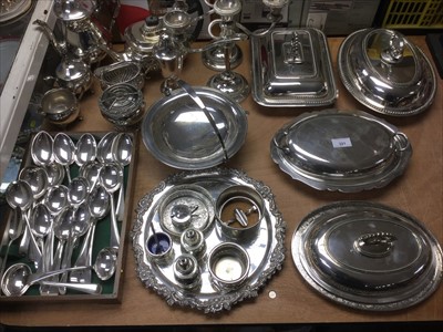Lot 321 - Large collection of silver plated wares to include entree dishes, cutlery, candlesticks and other items