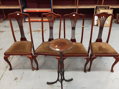 Lot 873 - Set of four Edwardian dining chairs with pierced splat backs and a good quality mahogany torchere on splayed legs