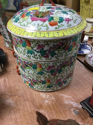 Lot 204 - Early 20th Century Chinese Famille Rose three tier food tower
