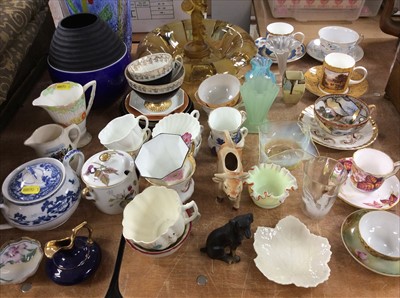 Lot 421 - Group various tea cups and saucers, glass ware including Mary Gregory hand painted glass etc