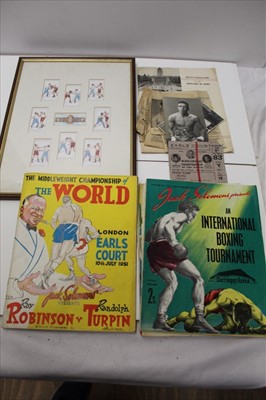 Lot 1160 - Boxing interest: Collection of memorabilia relating to boxers Randolph and Dick Turpin, including ticket for the bout between Randolph and Ray Robinson, programme signed by Randolph Turpin other it...