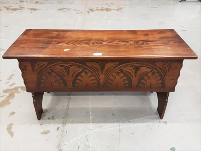 Lot 902 - Elm Blanket box / coffer with carved decoration and hinged lid