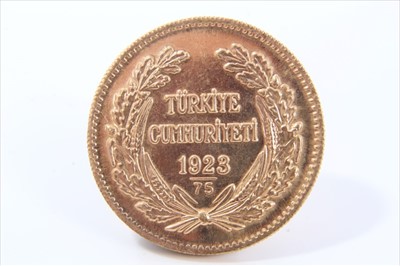 Lot 380 - Turkey - Gold 500 Kurush 1923 (75) (N.B. actual gold weight 1.0637oz)