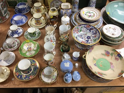 Lot 326 - Art Deco Crown Devon dish, Victorian Minton fruit bowl, collection of decorative cups and saucers, other china and glass