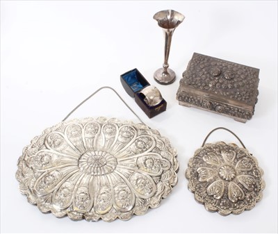 Lot 233 - Eastern white metal casket, two similar frames, a silver spill vase and a silver napkin ring