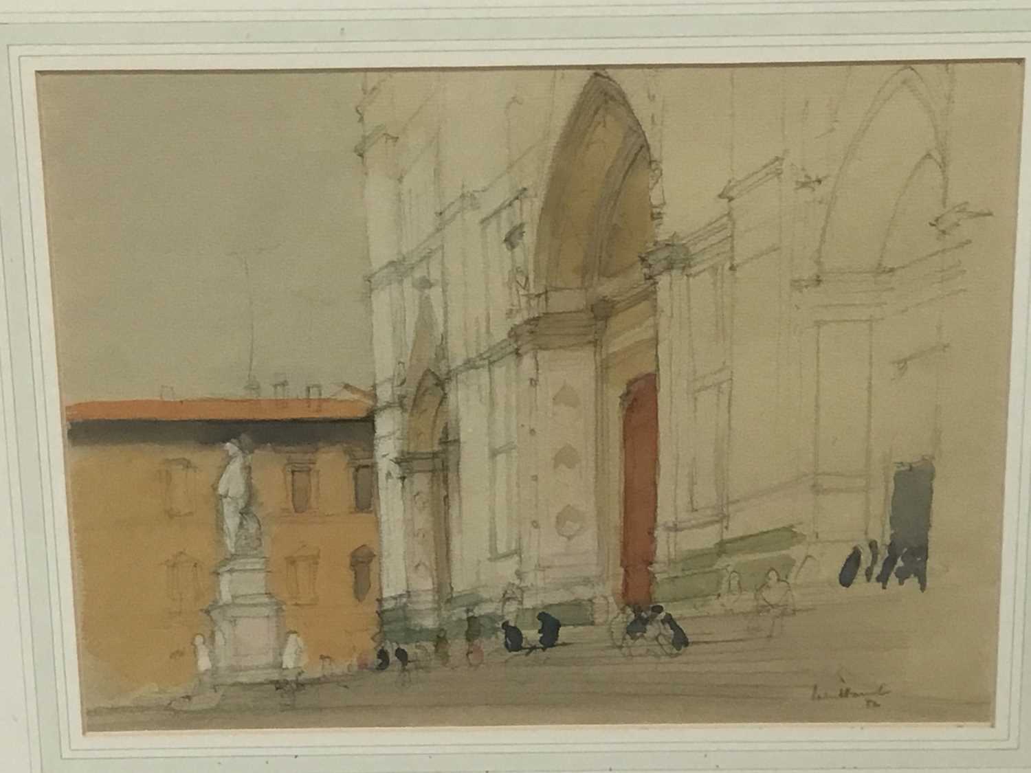 Lot 7 - Patrick Hamilton (born 1923) -pair of pencil and watercolours- Cathedral steps and bridge