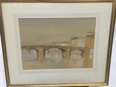 Lot 7 - Patrick Hamilton (born 1923) -pair of pencil and watercolours- Cathedral steps and bridge