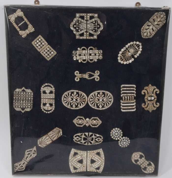 Lot 1680 - Group of Vintage shoe buckles and pairs displayed on velvet plus some loose.