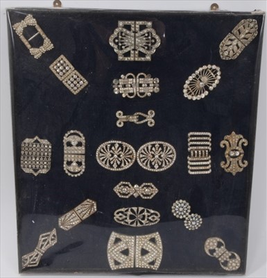 Lot 1680 - Group of Vintage shoe buckles and pairs displayed on velvet plus some loose.