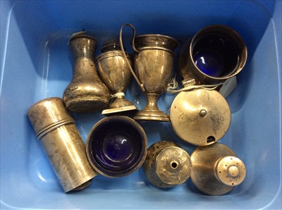 Lot 688 - Group of silver pepperettes, silver mustard pot and other silver items