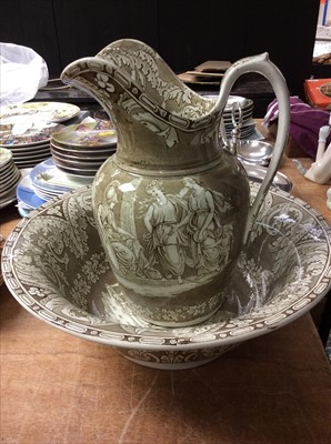 Lot 437 - 19th century printed wash jug and basin