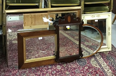 Lot 953 - Rosewood mirror, gilt framed mirror, fret carved mirror together with three others (6)