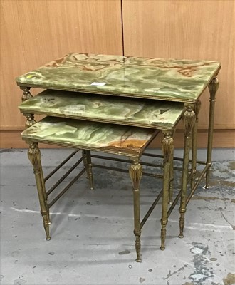 Lot 913 - Nest of three green onyx occasional tables