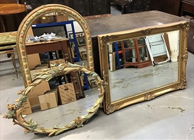 Lot 914 - Modern gilt framed bevelled wall mirror together with two other painted framed mirrors (3)