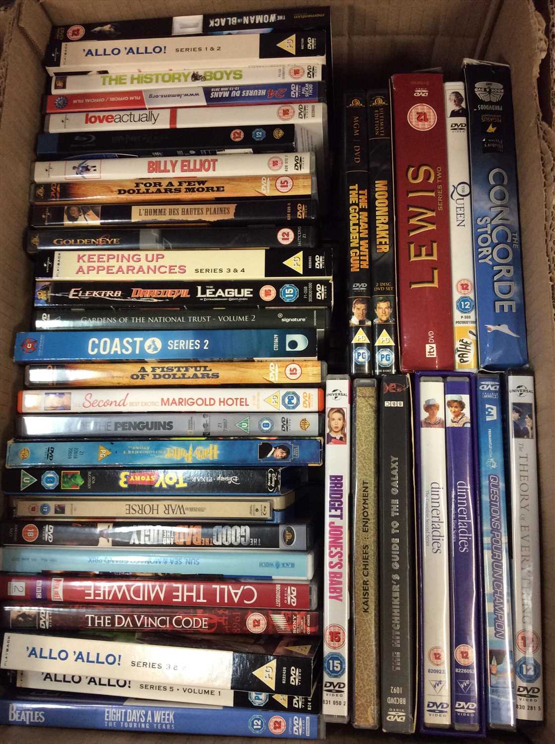 Lot 454 - Three boxes DVDs and CDs
