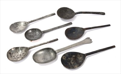 Lot 757 - Group of seven 17th / 18th century pewter spoons