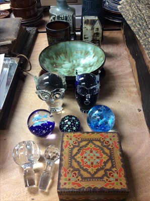 Lot 417 - Celtic Pottery, Murano glass owls, paperweights and box marbles
