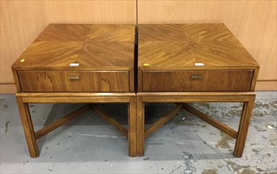 Lot 920 - Pair of Contemporary Drexel bedside tables with single draws and X frame stretchers