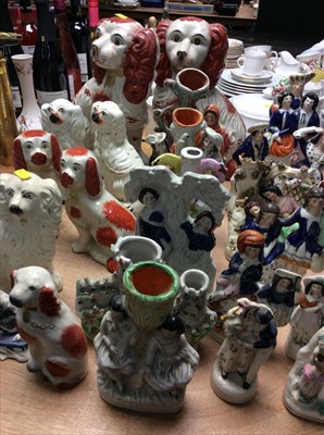 Lot 435 - Collection of Staffordshire figures, including spaniels, flatbacks, etc