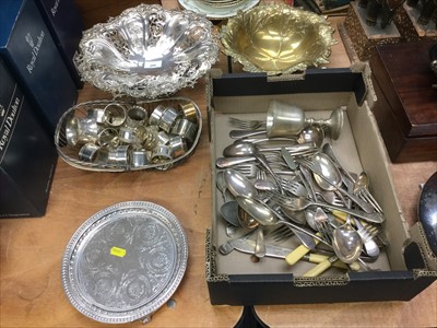 Lot 296 - 19th century silver plate salver, napkin rings, other plate.