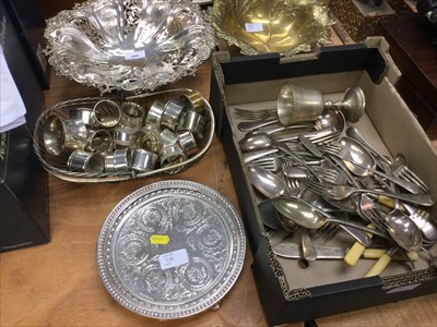 Lot 296 - 19th century silver plate salver, napkin rings, other plate.
