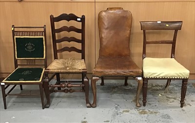 Lot 911 - Leather upholstered side chair on cabriole legs together with three other mixed chairs (4)