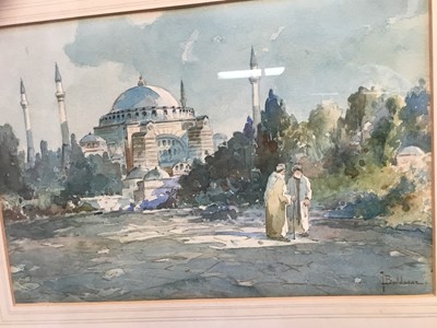 Lot 30 - T Baldasar late 19th/early 20th century - Watercolour figures before a mosque