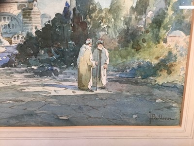 Lot 51 - T Baldasar late 19th/early 20th century - Watercolour figures before a mosque