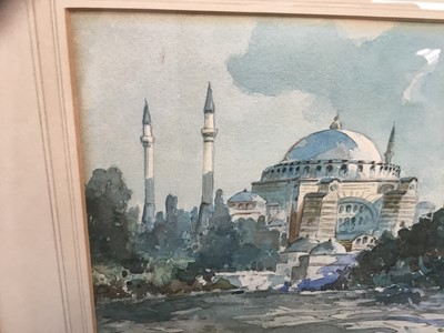 Lot 30 - T Baldasar late 19th/early 20th century - Watercolour figures before a mosque
