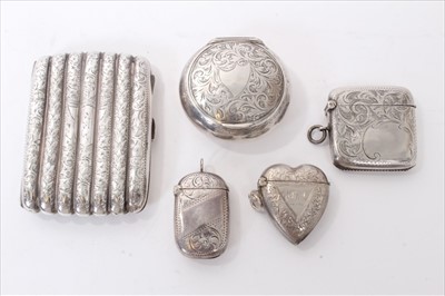 Lot 232 - Three silver vesta cases, silver snuff box and a silver cheroot case