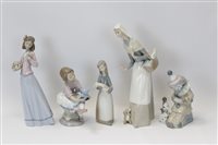 Lot 2140 - Five Lladro porcelain figures - clown with...