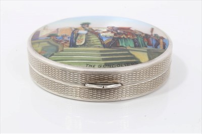 Lot 230 - Silver and guilloché enamel circular box