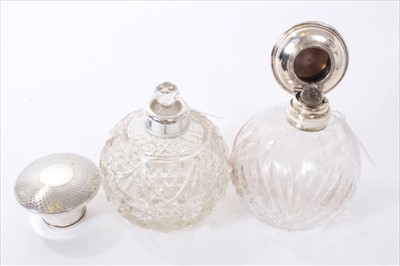 Lot 229 - Two cut glass scent bottles with silver mounts and other items.