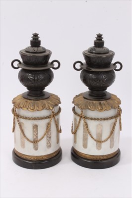 Lot 649 - Pair of late 19th century French marble and bronze cassolettes