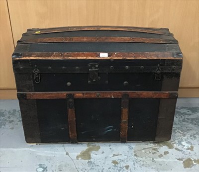 Lot 922 - Vintage wooden bound domed top trunk