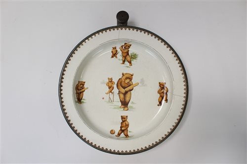 Lot 2143 - Old warming dish decorated with teddy bears...