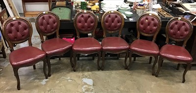 Lot 981 - Set of six Victorian balloon back chairs with button backs on cabriole front legs