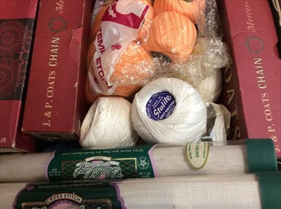 Lot 1686 - Quantity of embroidery and crochet silk and cottons in basket, boxes and packets