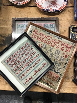 Lot 15 - Four antique samplers depicting alphabet and verse, the earliest 1798