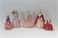 Lot 2145 - Five Royal Doulton figures - Rosebud, Biddy...