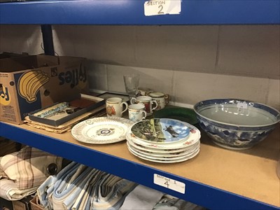 Lot 70 - Oriental blue and white bowl, antique picture lights, Royal commemoratives and sundries