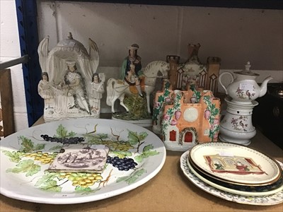 Lot 48 - Five various Victorian Staffordshire figures and spill vases and sundry china