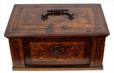 Lot 1348 - Fine 17th century Continental marquetry inlaid strong box